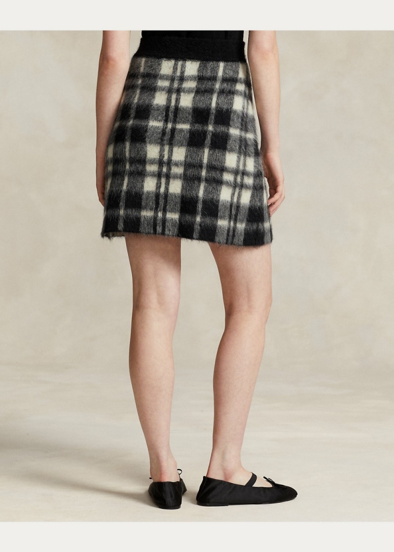 Falda Plaid Alpaca-Blend Miniskirt Mujer Negros | TSIA70943 - vista 4