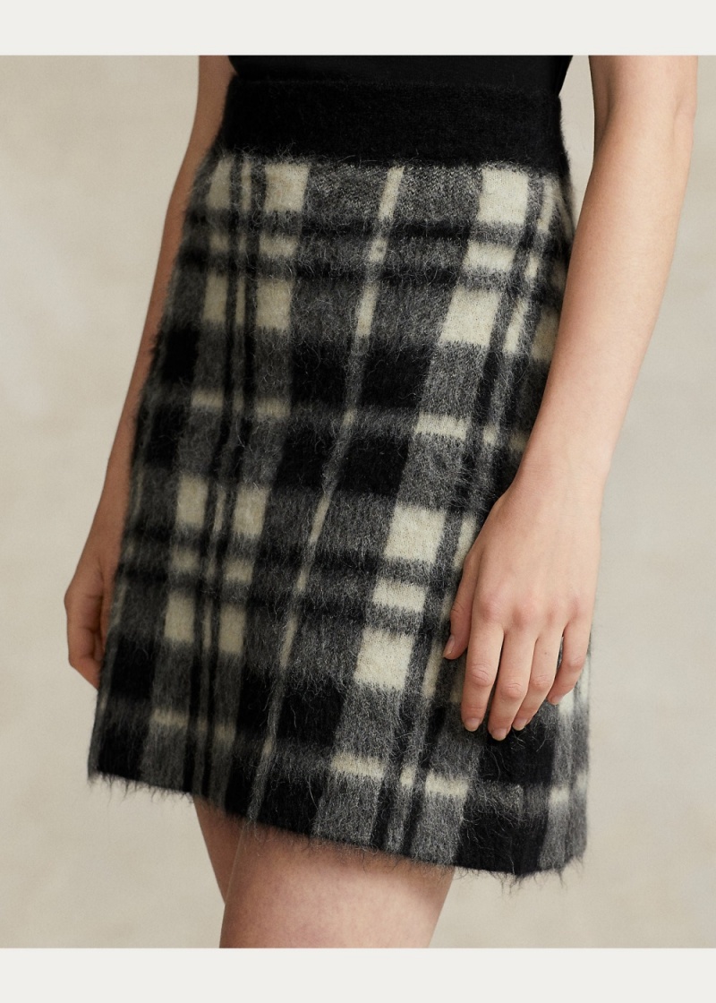 Falda Plaid Alpaca-Blend Miniskirt Mujer Negros | TSIA70943 - vista 5