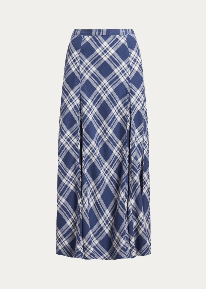 Falda Plaid Linen Panelled Mujer Azules | GTDU14925 - vista 2