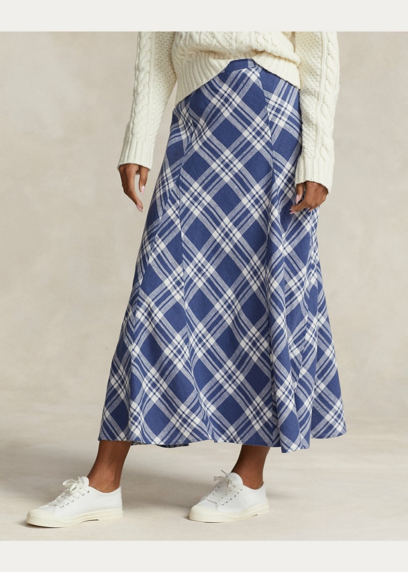 Falda Plaid Linen Panelled Mujer Azules | GTDU14925 - vista 3