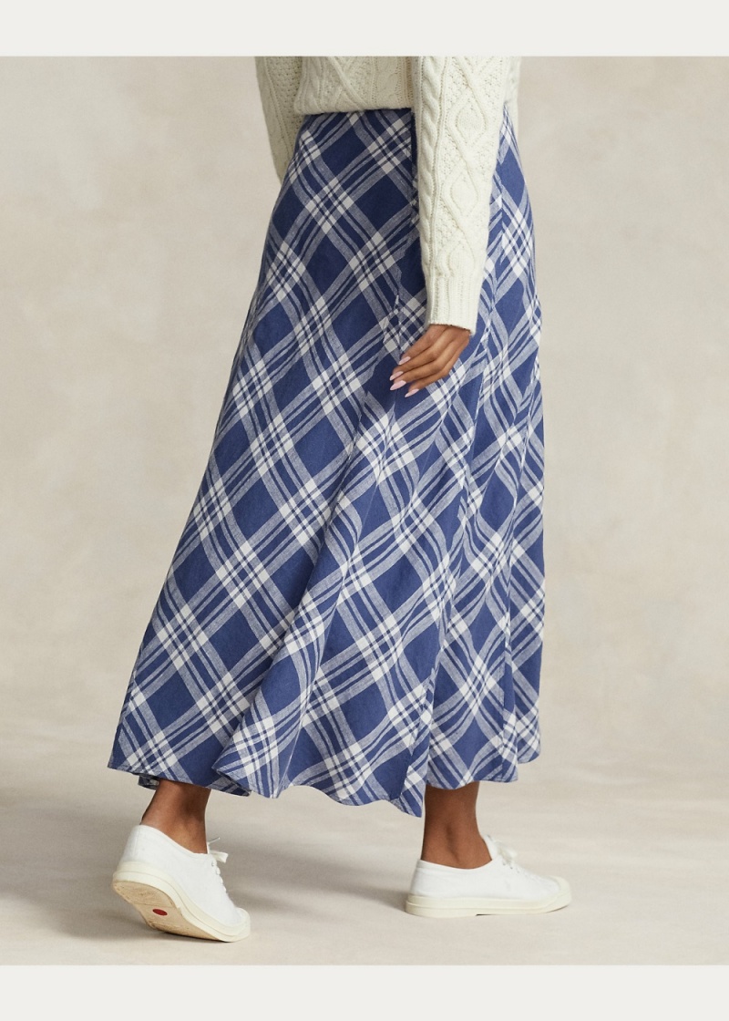 Falda Plaid Linen Panelled Mujer Azules | GTDU14925 - vista 4