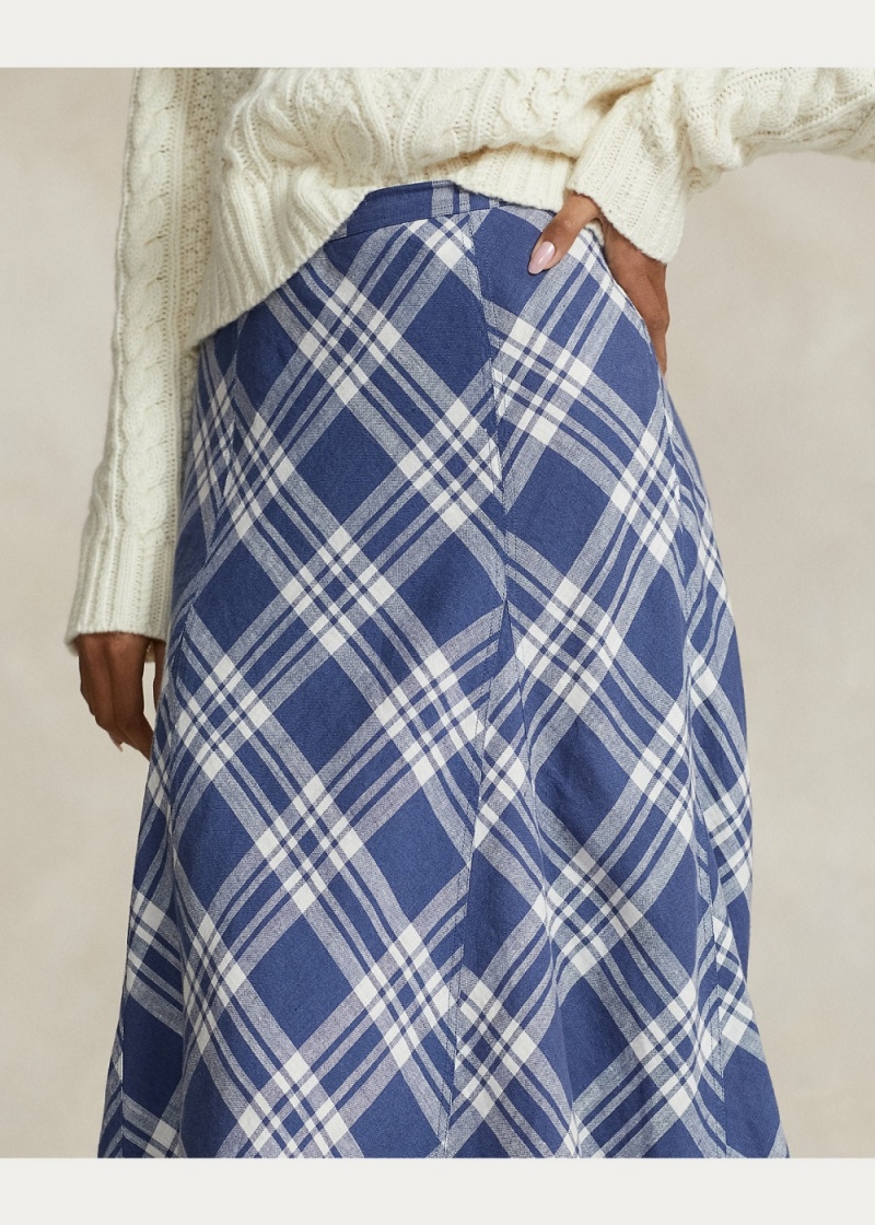 Falda Plaid Linen Panelled Mujer Azules | GTDU14925 - vista 5