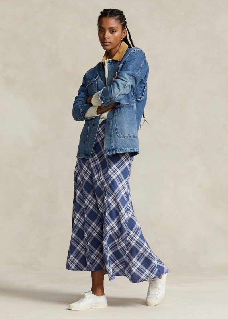 Falda Plaid Linen Panelled Mujer Azules | GTDU14925 - vista 1