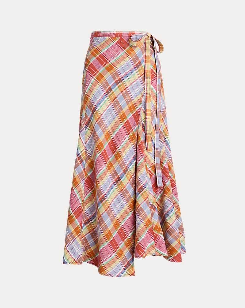 Falda Ralph Lauren Plaid Linen Wrap Mujer 1734 Pink/orange Multi Pl | LBTGOUD-52 - vista 2