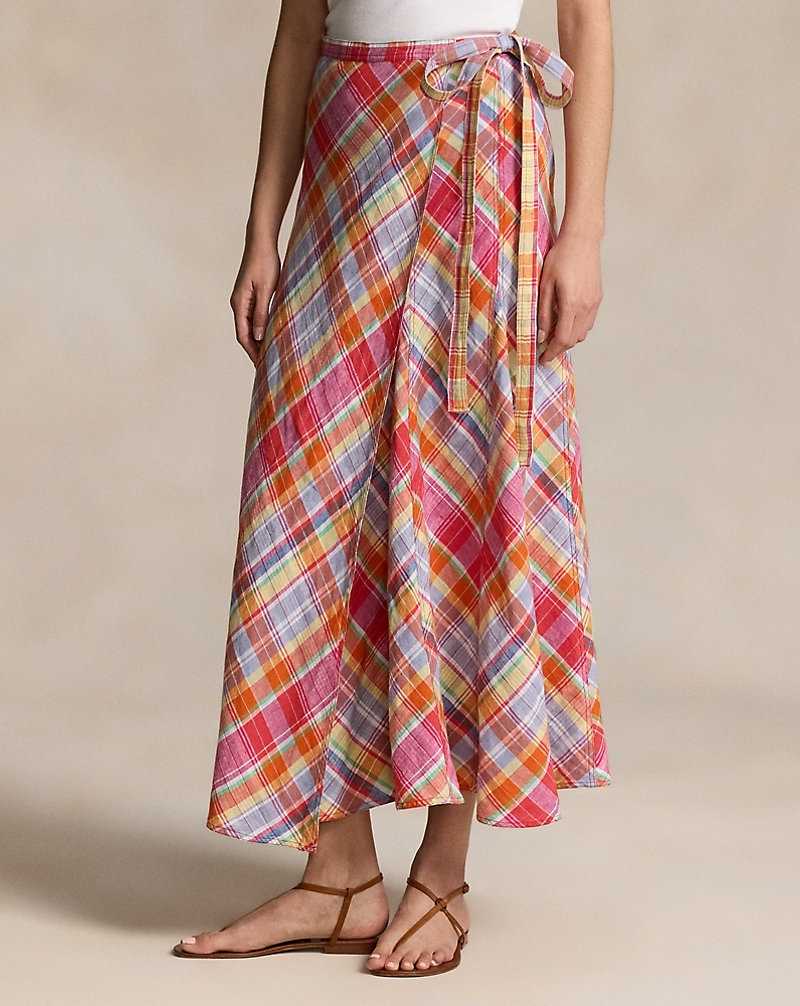 Falda Ralph Lauren Plaid Linen Wrap Mujer 1734 Pink/orange Multi Pl | LBTGOUD-52 - vista 3