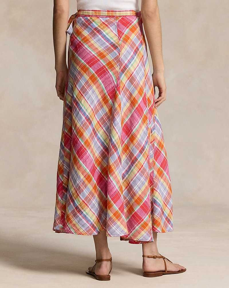 Falda Ralph Lauren Plaid Linen Wrap Mujer 1734 Pink/orange Multi Pl | LBTGOUD-52 - vista 4