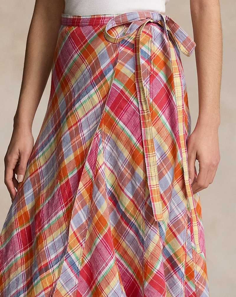 Falda Ralph Lauren Plaid Linen Wrap Mujer 1734 Pink/orange Multi Pl | LBTGOUD-52 - vista 5