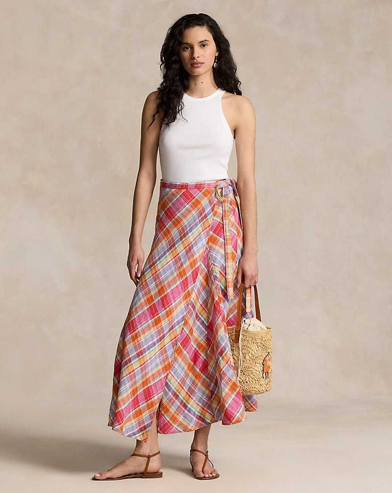 Falda Ralph Lauren Plaid Linen Wrap Mujer 1734 Pink/orange Multi Pl | LBTGOUD-52 - vista 1
