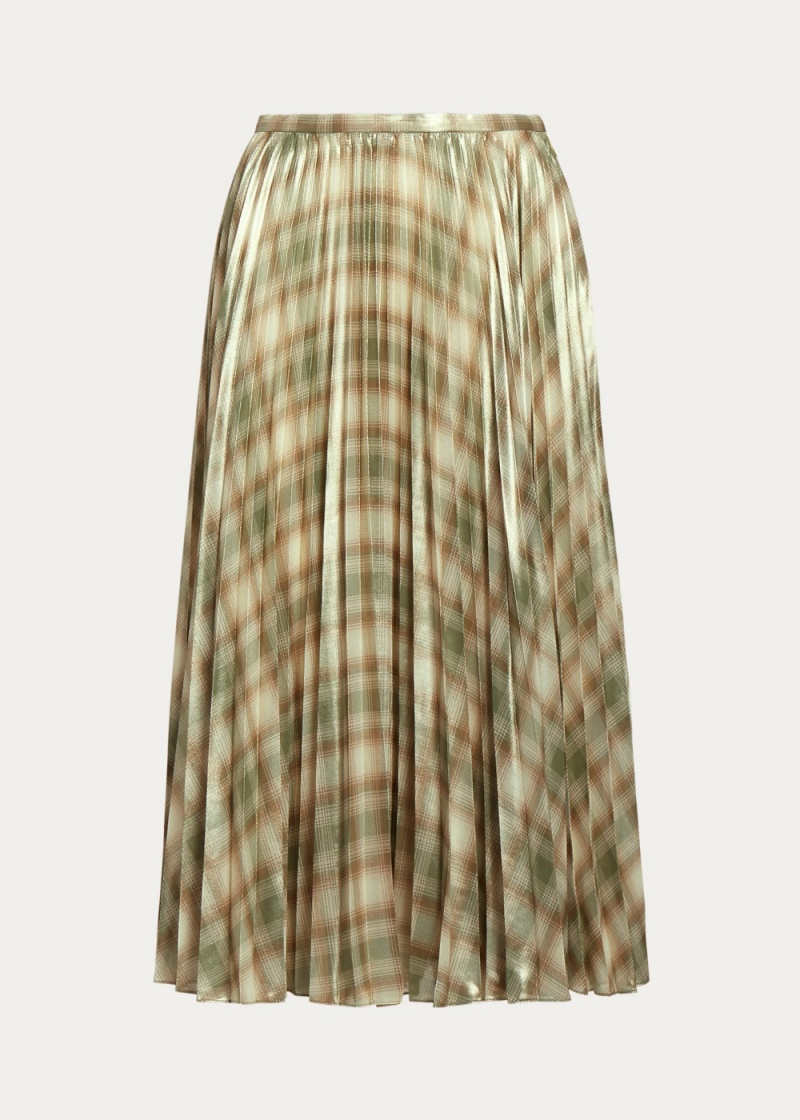 Falda Plaid Plisado Metallic Georgette Mujer Verde Oliva | MFAY61237 - vista 2