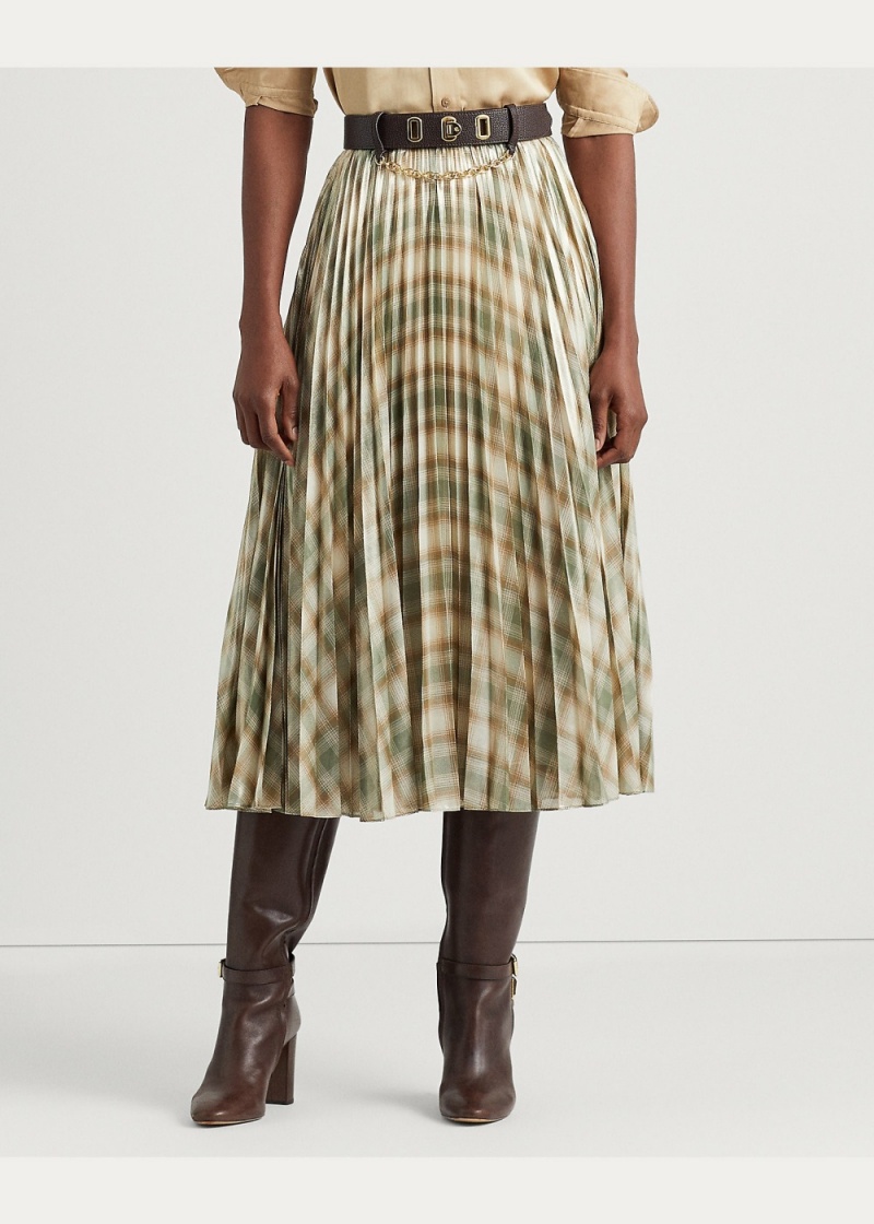 Falda Plaid Plisado Metallic Georgette Mujer Verde Oliva | MFAY61237 - vista 3