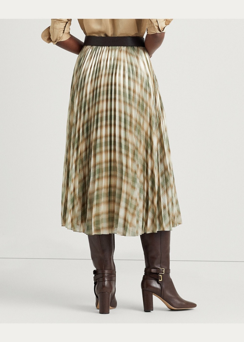 Falda Plaid Plisado Metallic Georgette Mujer Verde Oliva | MFAY61237 - vista 4