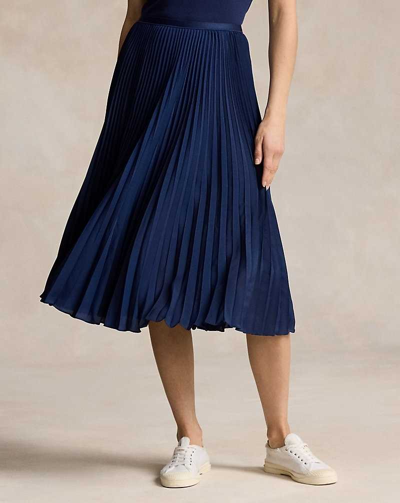 Falda Ralph Lauren Pleated Georgette Mujer Azul Marino | QHGCJUR-70 - vista 3