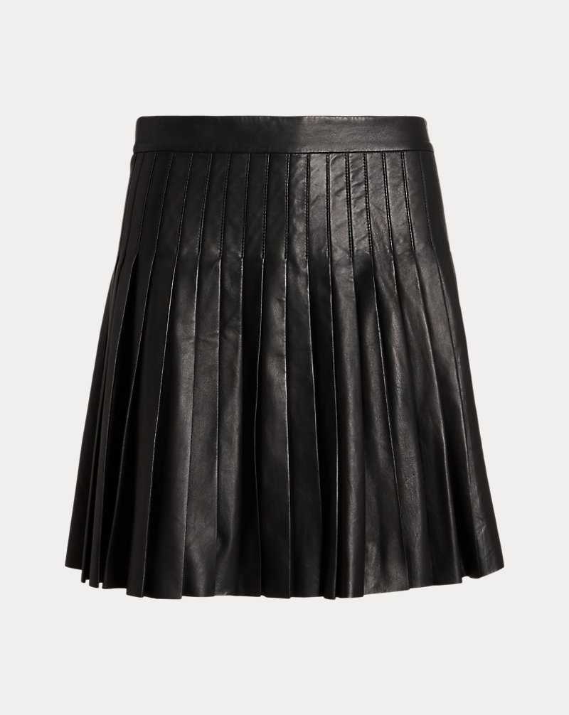 Falda Ralph Lauren Pleated Stretch Leather Miniskirt Mujer Negros | EXJSQBO-41 - vista 2