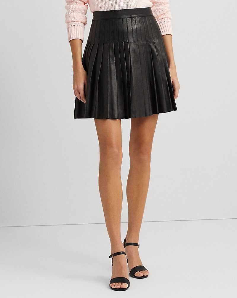 Falda Ralph Lauren Pleated Stretch Leather Miniskirt Mujer Negros | EXJSQBO-41 - vista 3