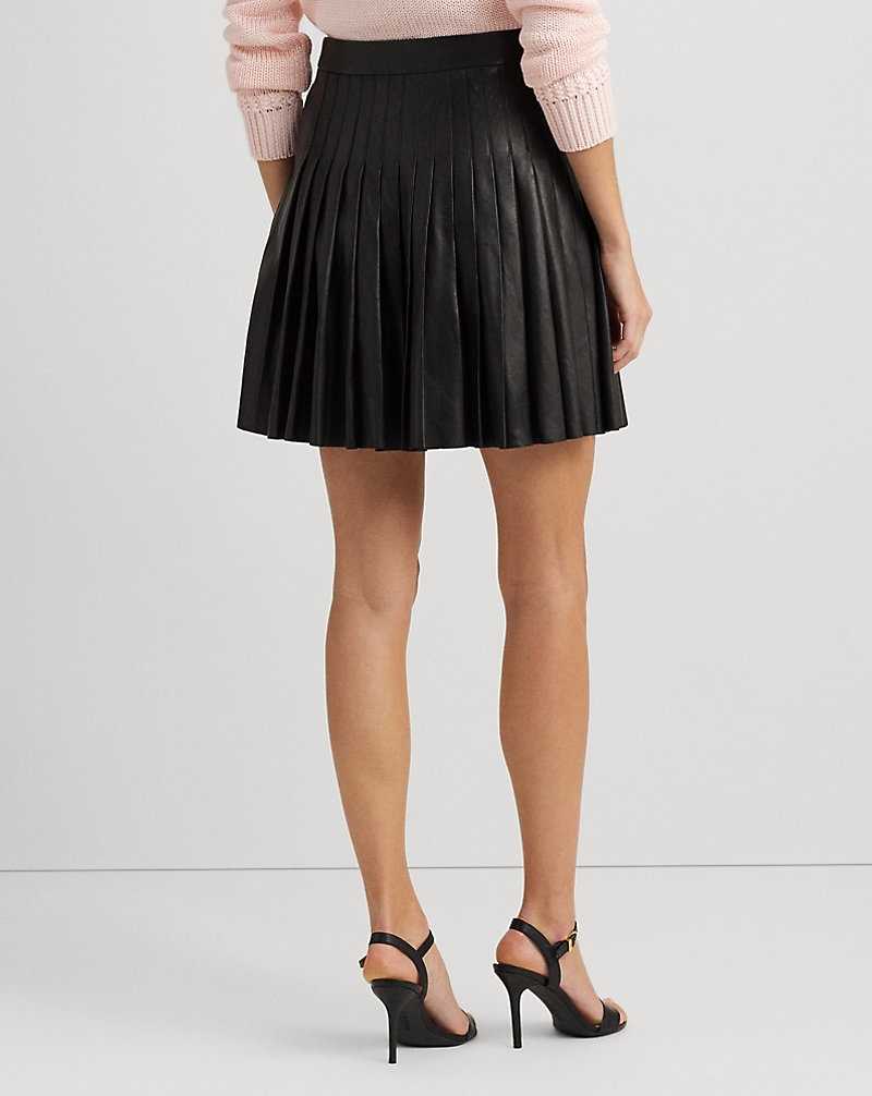 Falda Ralph Lauren Pleated Stretch Leather Miniskirt Mujer Negros | EXJSQBO-41 - vista 4