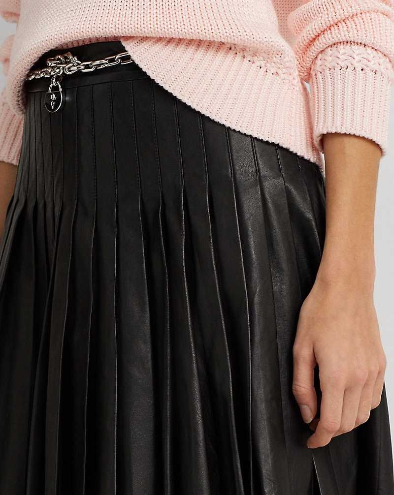 Falda Ralph Lauren Pleated Stretch Leather Miniskirt Mujer Negros | EXJSQBO-41 - vista 5