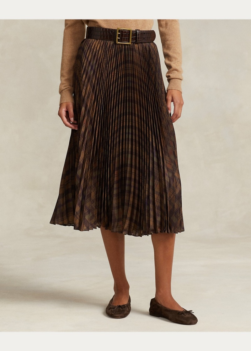 Falda Plisado Plaid Crepe A-Line Midi Mujer Negros | TCIB13594 - vista 3