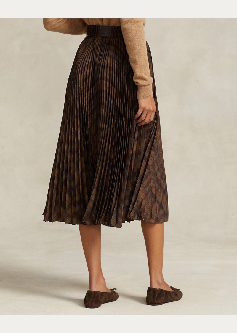 Falda Plisado Plaid Crepe A-Line Midi Mujer Negros | TCIB13594 - vista 4
