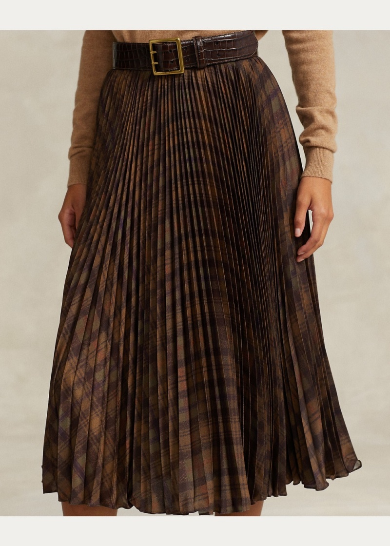 Falda Plisado Plaid Crepe A-Line Midi Mujer Negros | TCIB13594 - vista 5