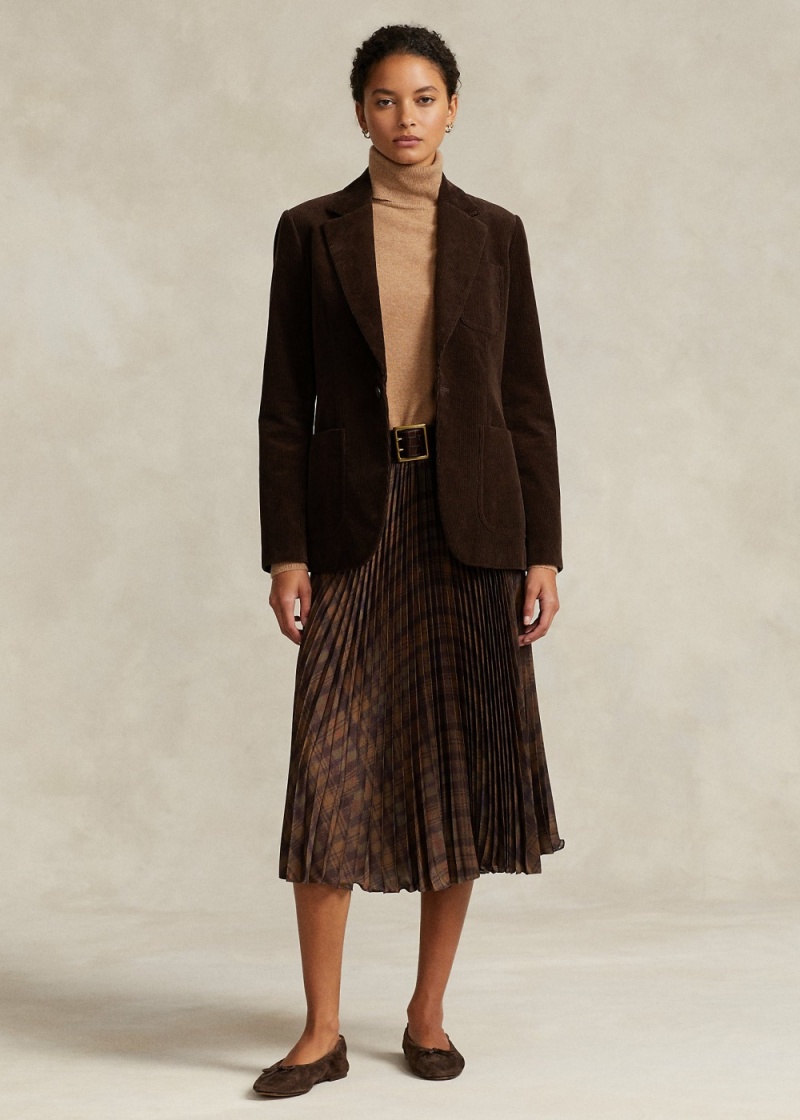 Falda Plisado Plaid Crepe A-Line Midi Mujer Negros | TCIB13594 - vista 1