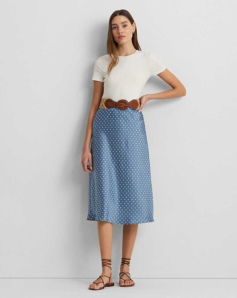 Falda Ralph Lauren Polka-Dot Satin Charmeuse Midi Mujer Blue/Cream | ZALQGST-28 - vista 1