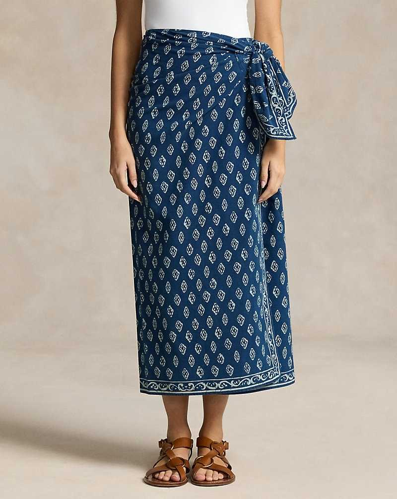 Falda Ralph Lauren Printed Cotton Wrap Mujer 1688 Navy/bell Floral | VJDSROK-73 - vista 3