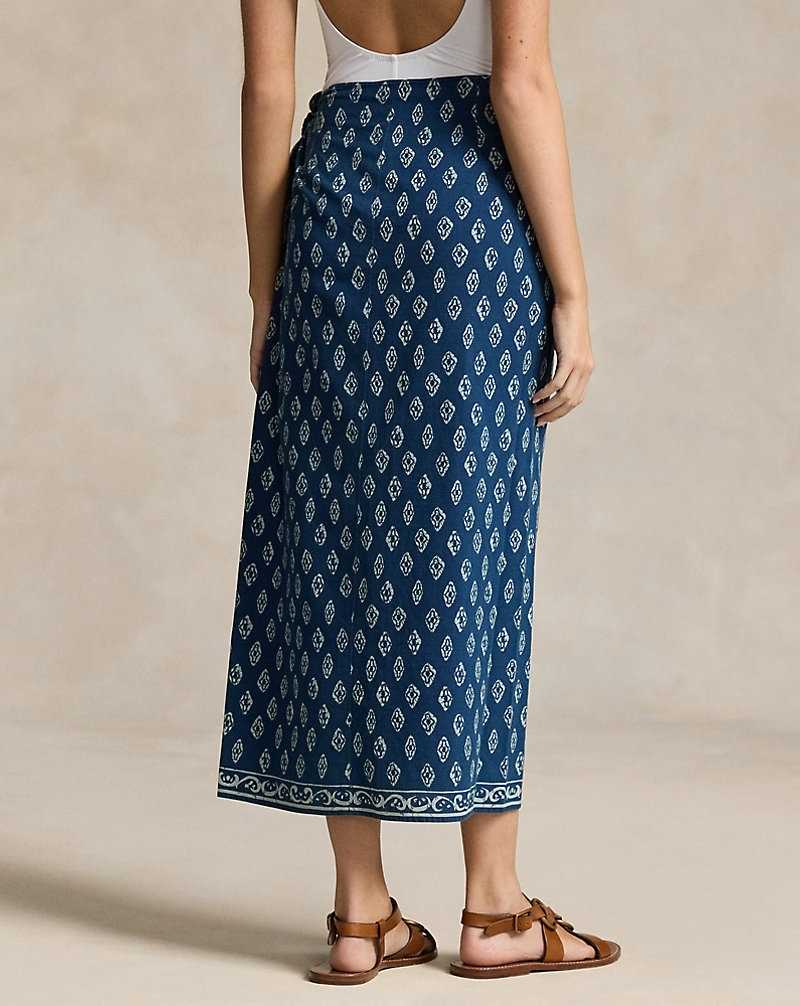 Falda Ralph Lauren Printed Cotton Wrap Mujer 1688 Navy/bell Floral | VJDSROK-73 - vista 4