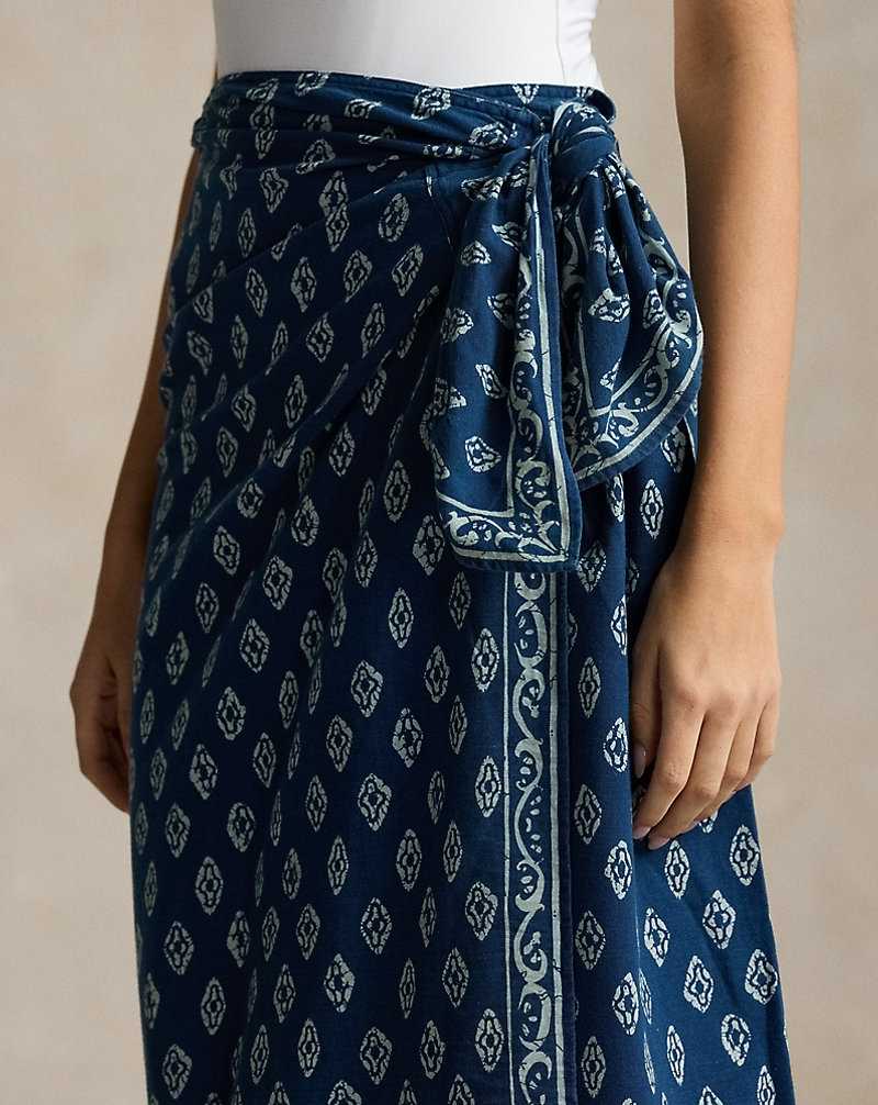 Falda Ralph Lauren Printed Cotton Wrap Mujer 1688 Navy/bell Floral | VJDSROK-73 - vista 5