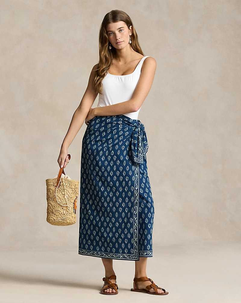 Falda Ralph Lauren Printed Cotton Wrap Mujer 1688 Navy/bell Floral | VJDSROK-73 - vista 1