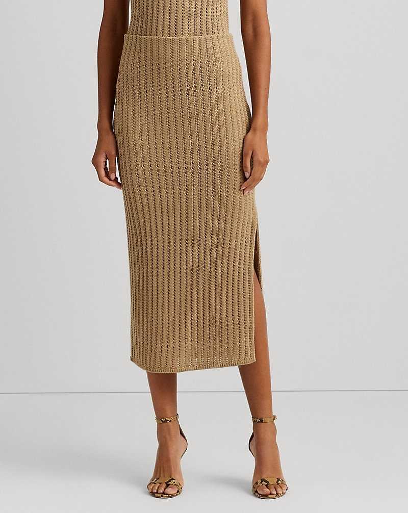 Falda Ralph Lauren Rib-Knit Linen Pencil Mujer Birch Tan | MPUBOGZ-67 - vista 3