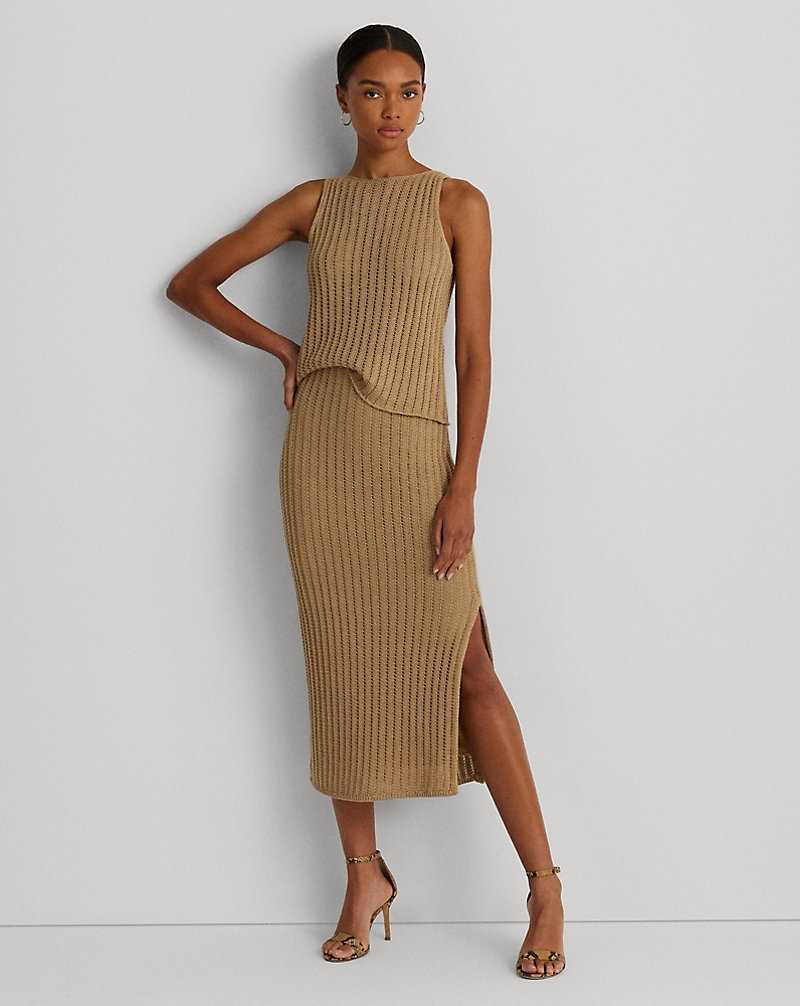 Falda Ralph Lauren Rib-Knit Linen Pencil Mujer Birch Tan | MPUBOGZ-67 - vista 1