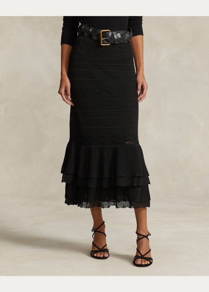 Falda Ruffle-Trim Pointelle Mujer Negros | KXMV49183 - vista 2