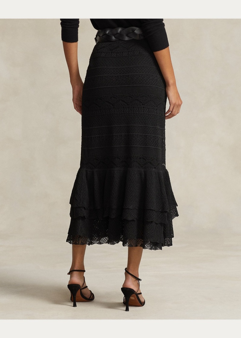 Falda Ruffle-Trim Pointelle Mujer Negros | KXMV49183 - vista 3