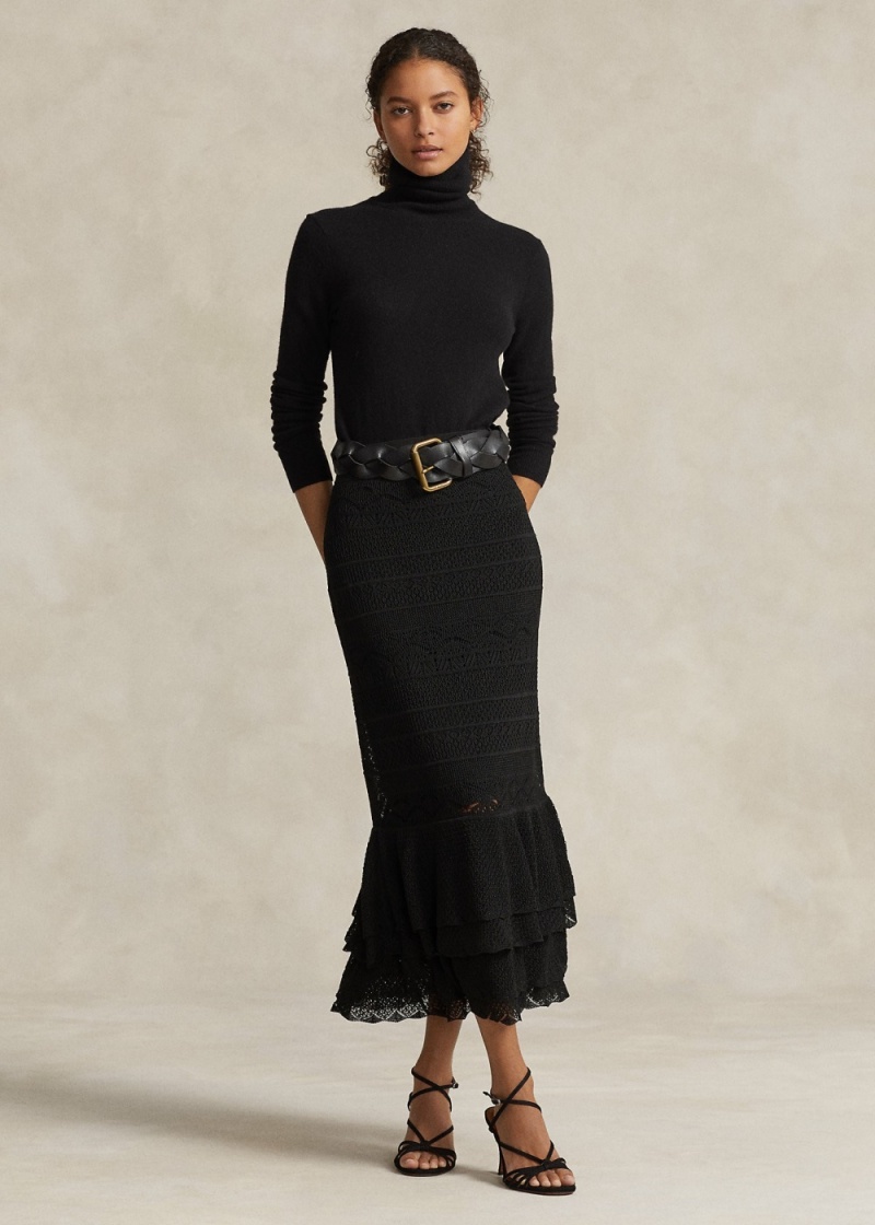 Falda Ruffle-Trim Pointelle Mujer Negros | KXMV49183 - vista 1