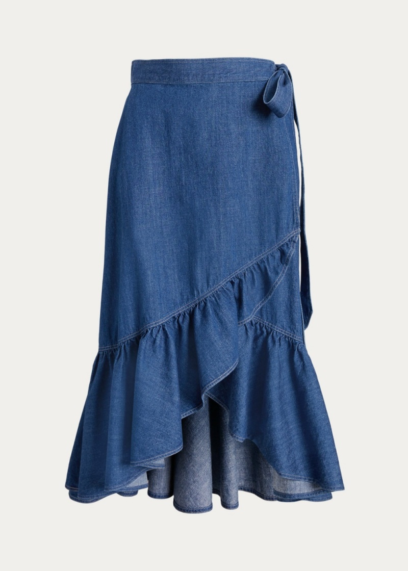 Falda Ruffled Chambray Wrap Mujer Azules | VMHQ39402 - vista 2