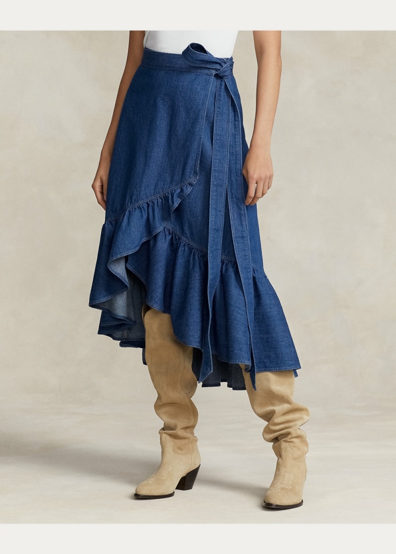 Falda Ruffled Chambray Wrap Mujer Azules | VMHQ39402 - vista 3