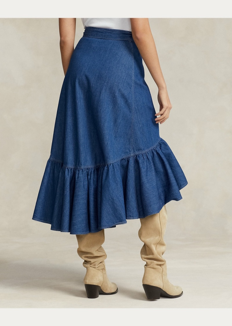 Falda Ruffled Chambray Wrap Mujer Azules | VMHQ39402 - vista 4