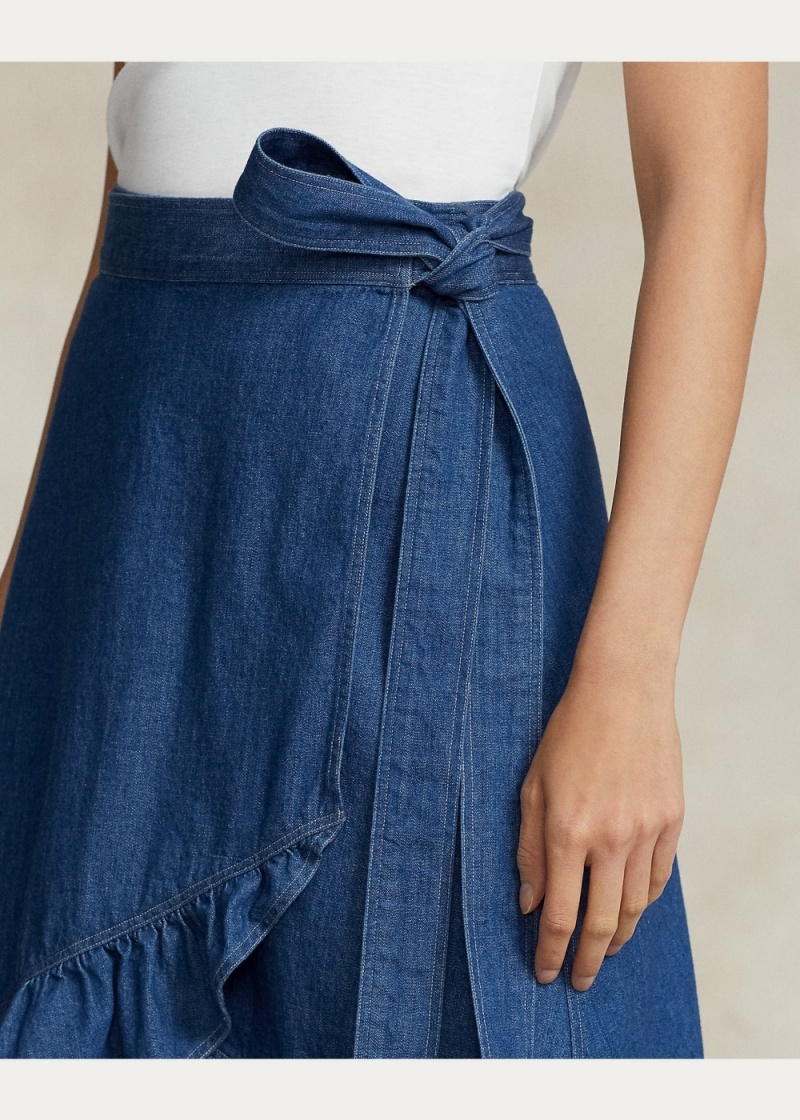 Falda Ruffled Chambray Wrap Mujer Azules | VMHQ39402 - vista 5
