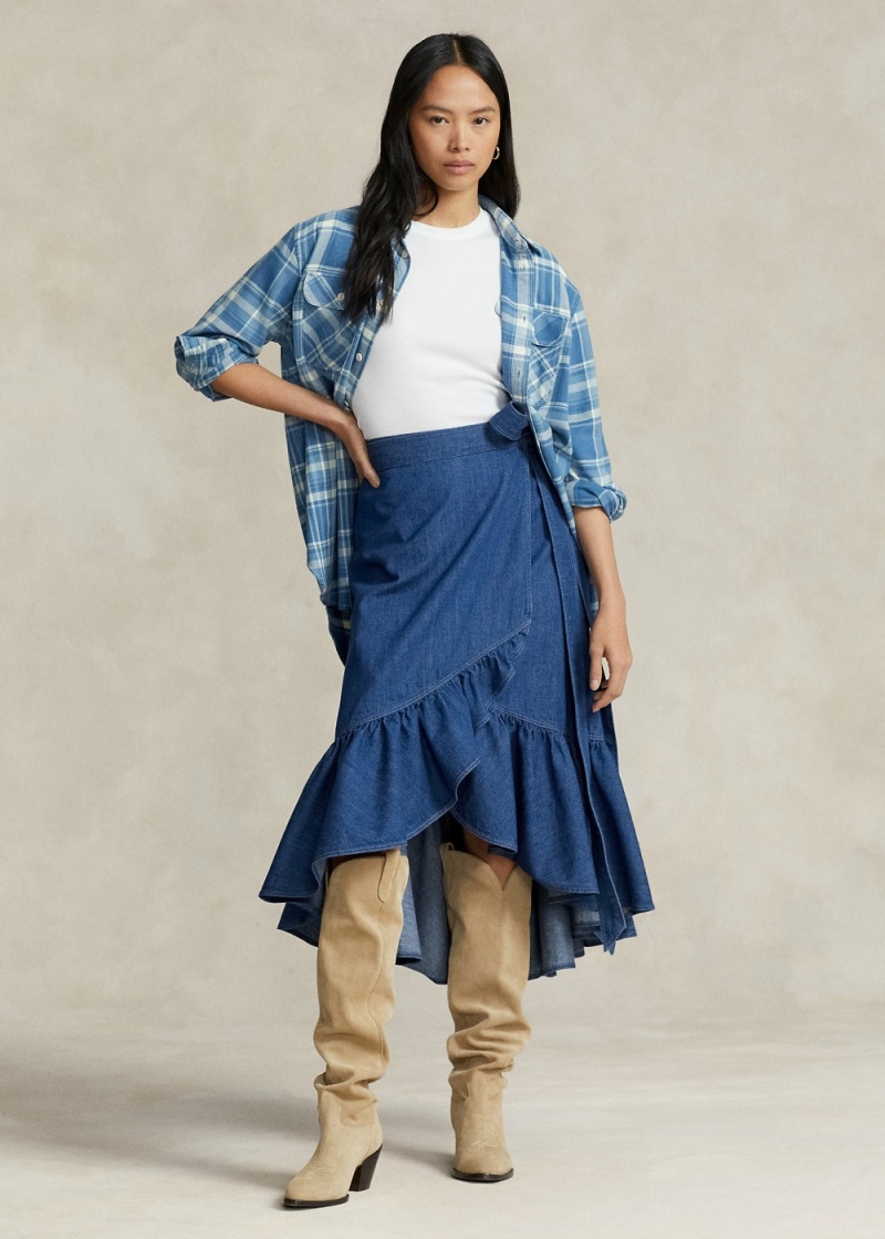 Falda Ruffled Chambray Wrap Mujer Azules | VMHQ39402 - vista 1