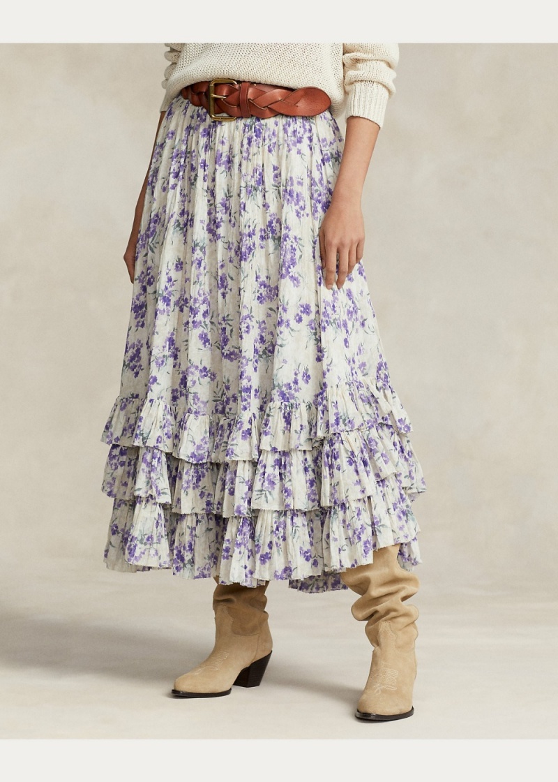 Falda Ruffled Crinkled Algodon Gauze Maxiskirt Mujer Negros | GUWF32586 - vista 3