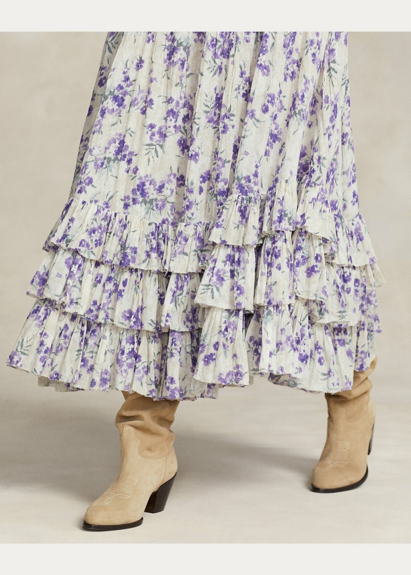 Falda Ruffled Crinkled Algodon Gauze Maxiskirt Mujer Negros | GUWF32586 - vista 5