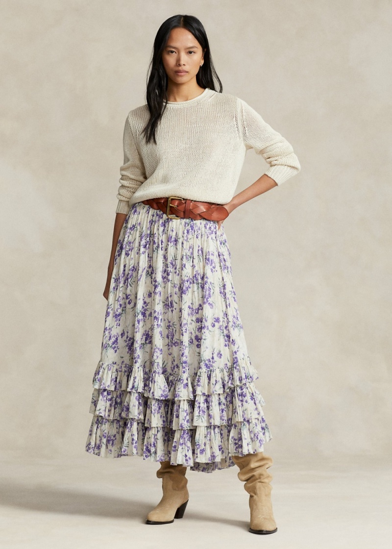 Falda Ruffled Crinkled Algodon Gauze Maxiskirt Mujer Negros | GUWF32586 - vista 1