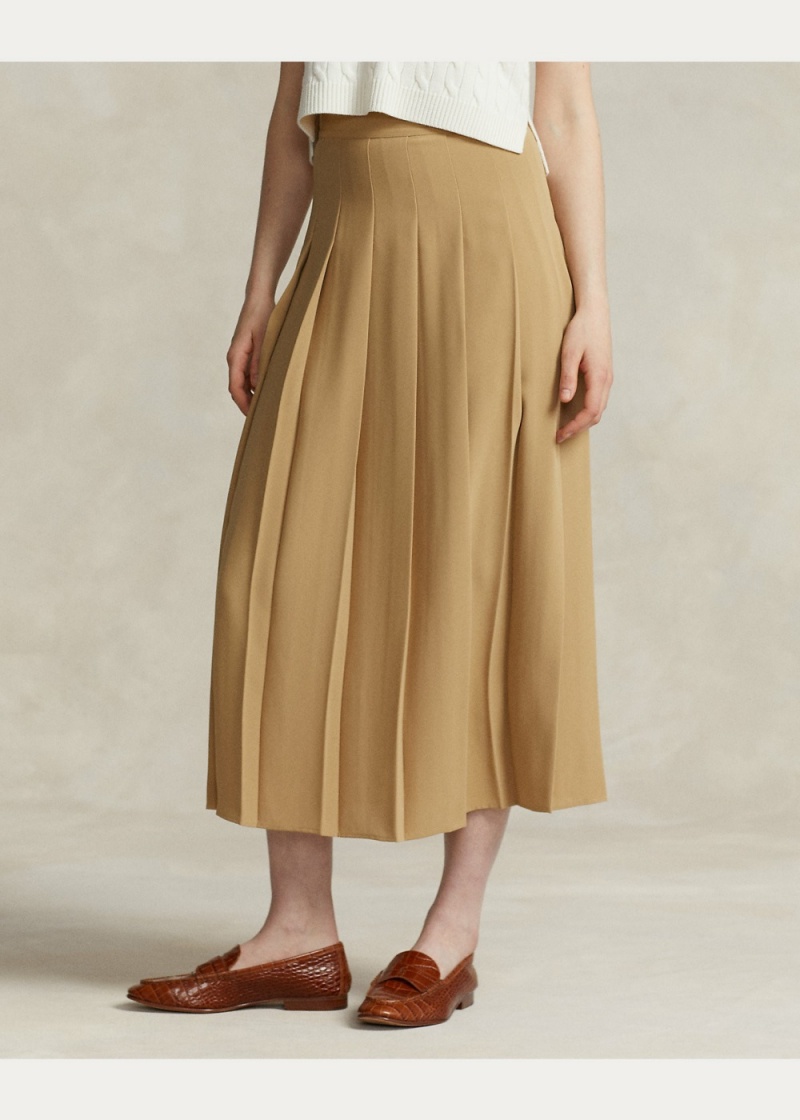 Falda Satin Plisado A-Line Midi Mujer Marrom | YFWM36249 - vista 3