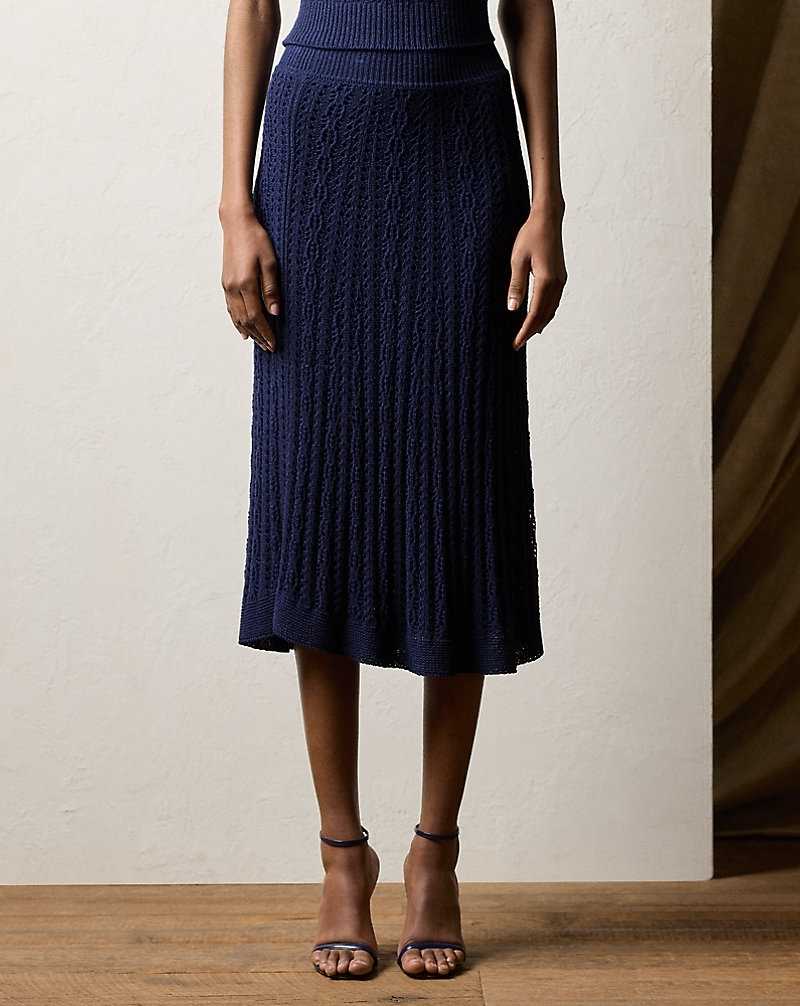 Falda Ralph Lauren Silk Boucle Midi Mujer Azul Marino | ZSGPUAY-40 - vista 3