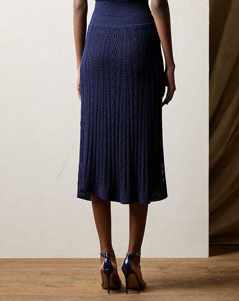 Falda Ralph Lauren Silk Boucle Midi Mujer Azul Marino | ZSGPUAY-40 - vista 4