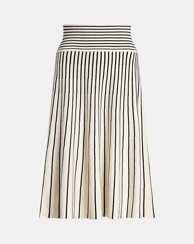 Falda Ralph Lauren Striped Cotton-Blend Midi Mujer Mascarpone Cream/Black | AXGNPDR-97 - vista 2