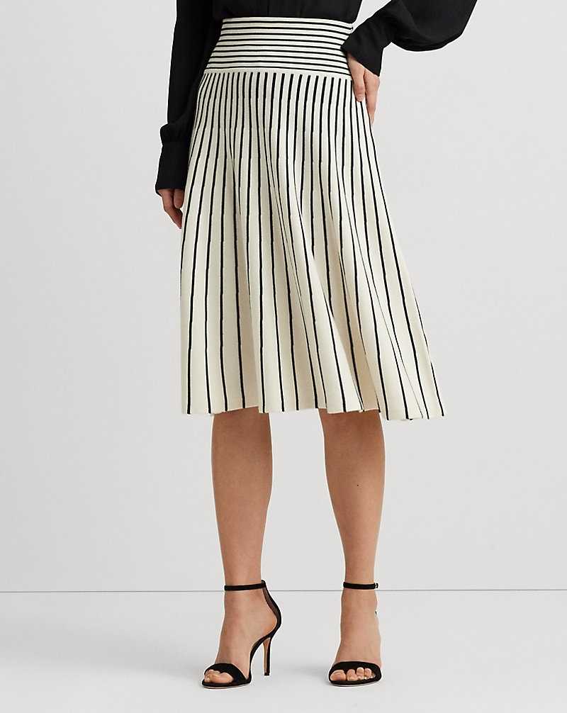 Falda Ralph Lauren Striped Cotton-Blend Midi Mujer Mascarpone Cream/Black | AXGNPDR-97 - vista 3