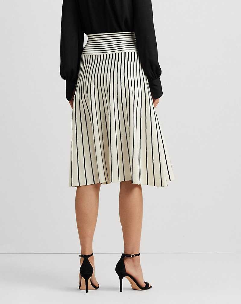 Falda Ralph Lauren Striped Cotton-Blend Midi Mujer Mascarpone Cream/Black | AXGNPDR-97 - vista 4