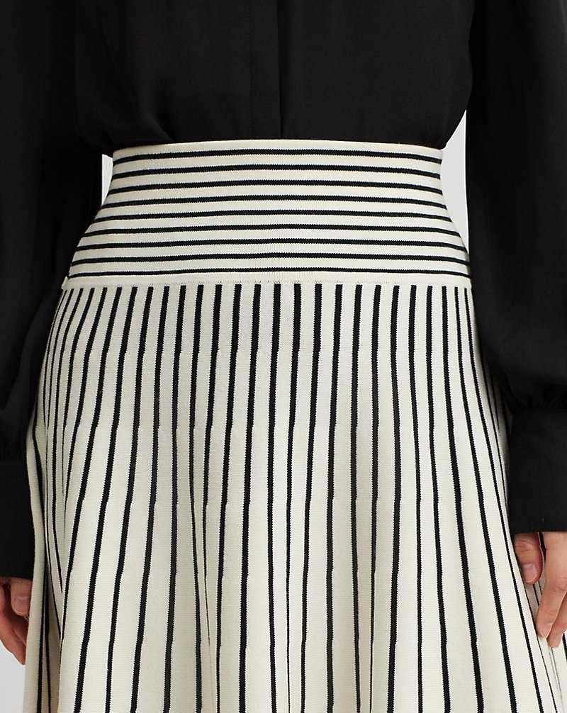 Falda Ralph Lauren Striped Cotton-Blend Midi Mujer Mascarpone Cream/Black | HJLMTNB-24 - vista 5