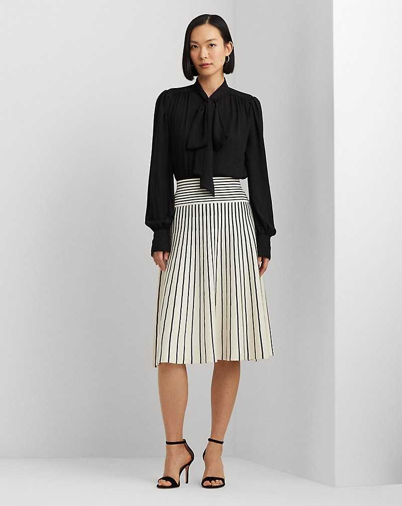 Falda Ralph Lauren Striped Cotton-Blend Midi Mujer Mascarpone Cream/Black | AXGNPDR-97 - vista 1